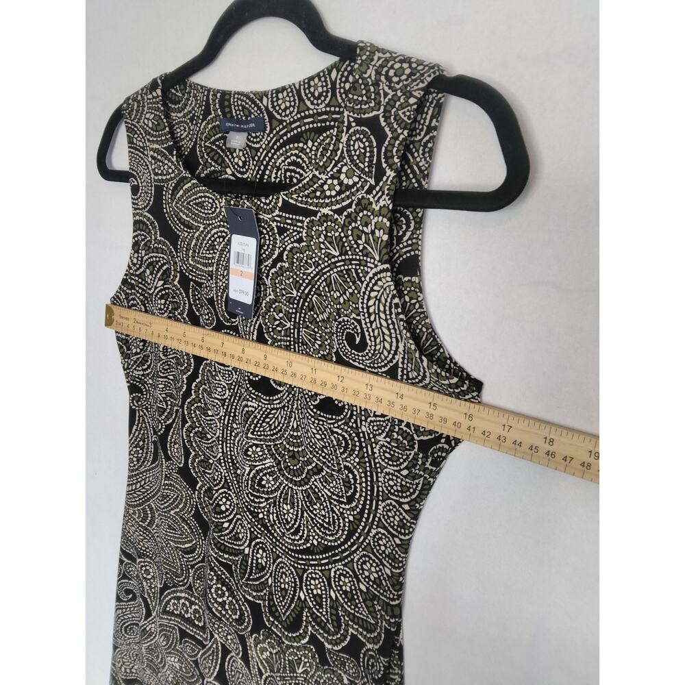 NWT Tommy Hilfiger Sheath Dress Sz 2 Olive Paisley Stretchy Comfy Office Wear - Picture 3 of 6